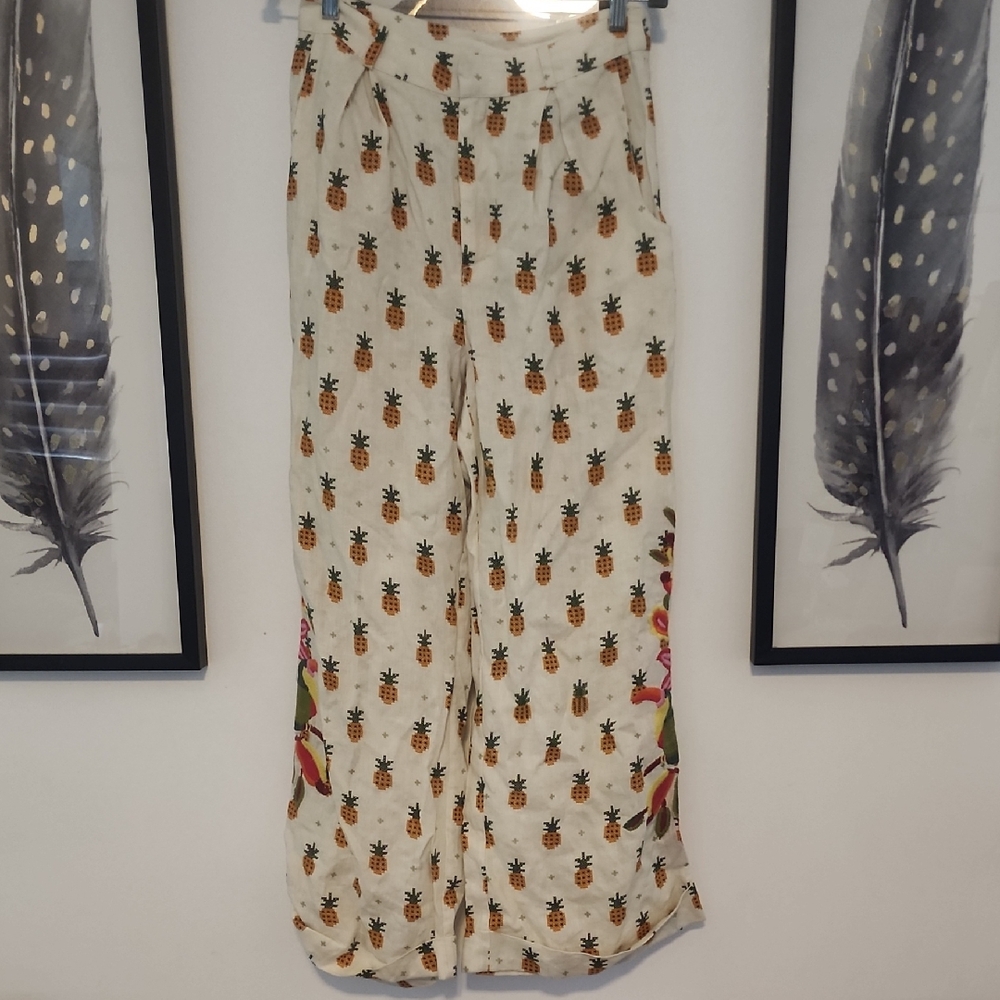 Farm Rio Printed Pineapple Wide-Leg Pant